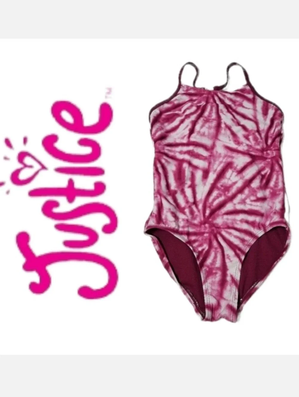 Justice Crochet Racerback One Piece Swimsuit Maroon Tye-Dye Sz 7